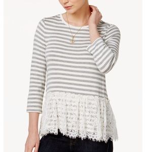 NWT Maison Jules Women’s Knit Shirt w/Bottom Lace & 3/4 Sleeve Size Large